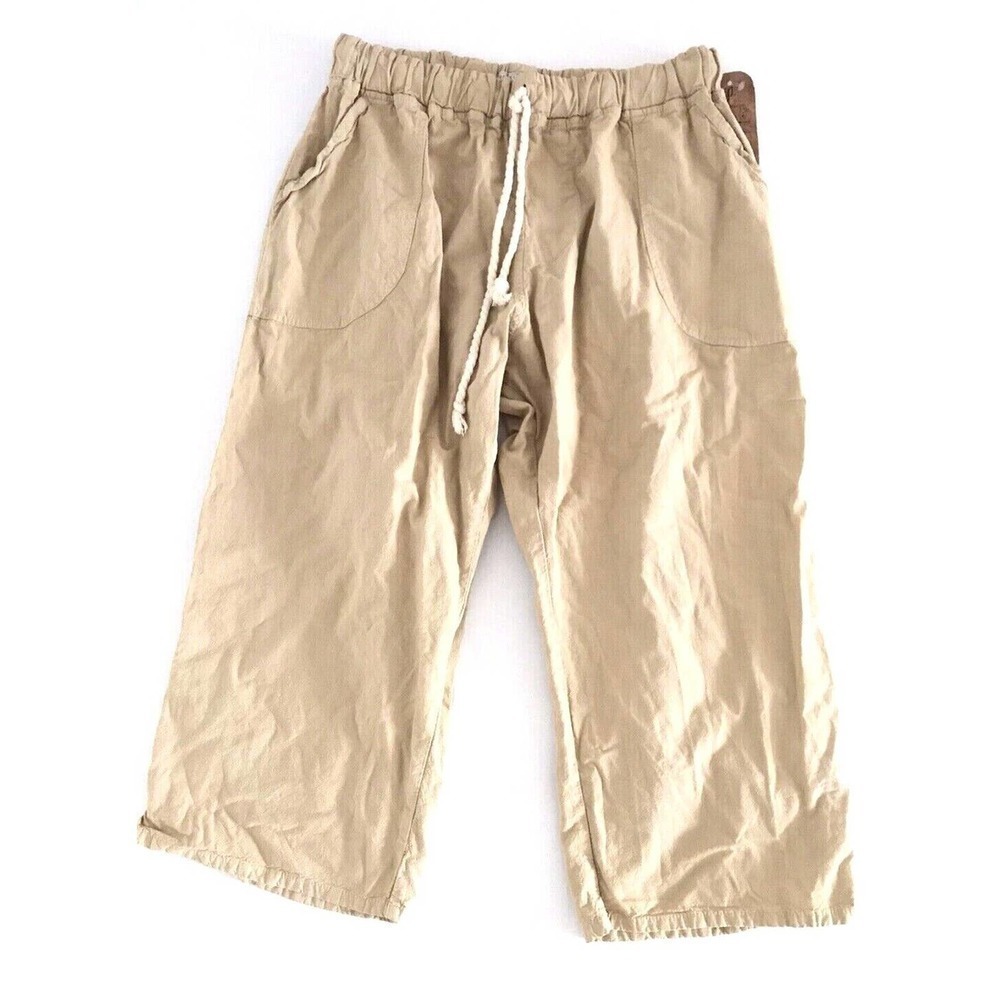 Gauzey | Wide Leg Capris Womens Size M Brown Cotton Drawstring Waist